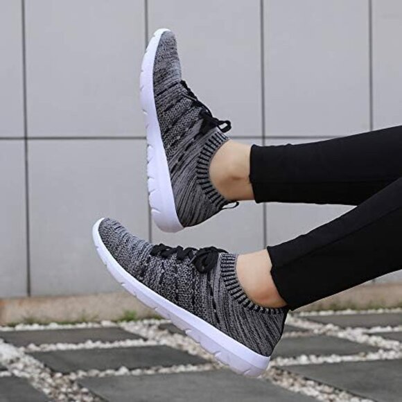 Women Black-Grey Running Breathable Knitting flexible Mesh Sports Shoes Sneaker - Picture 5 of 6